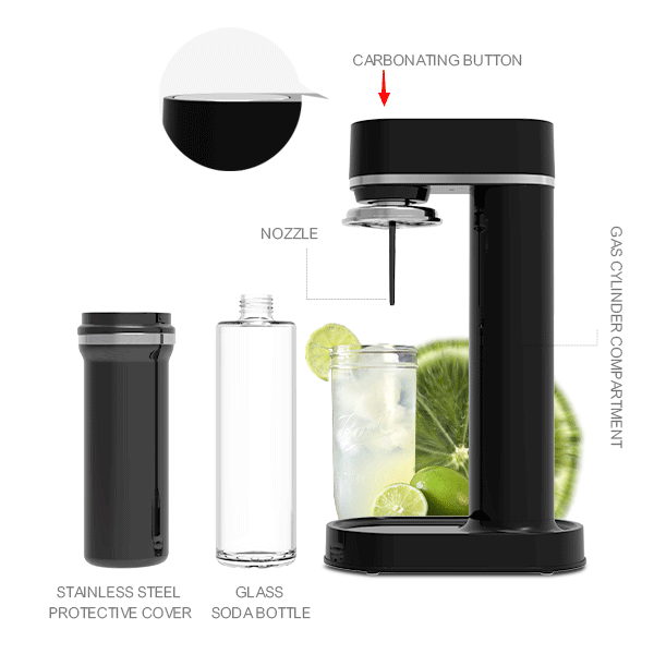 HF185G Glass Soda Maker جديد ترقية صانع مياه الصودا صانع صودا منزلي مستدام زجاجة صودا زجاجية محمولة